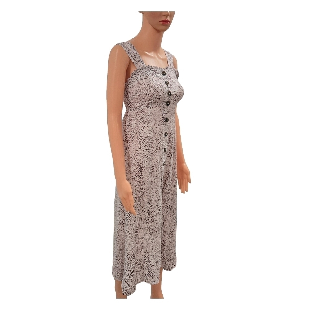 Button-Front Snakeskin Midi Dress